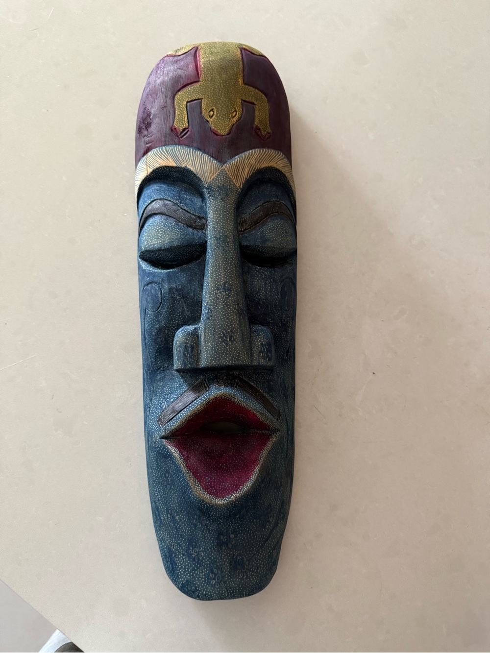 Handcrafted Wooden Tribal Wall Mask with Gecko Symbol 18"⁠